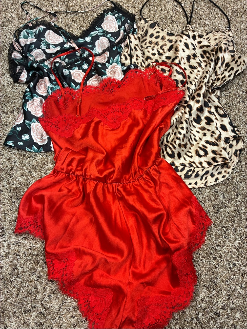 Victoria Secret 3 Piece Bundle Satin Teddy Romper 2 Satin Camisoles - Picture 8 of 14